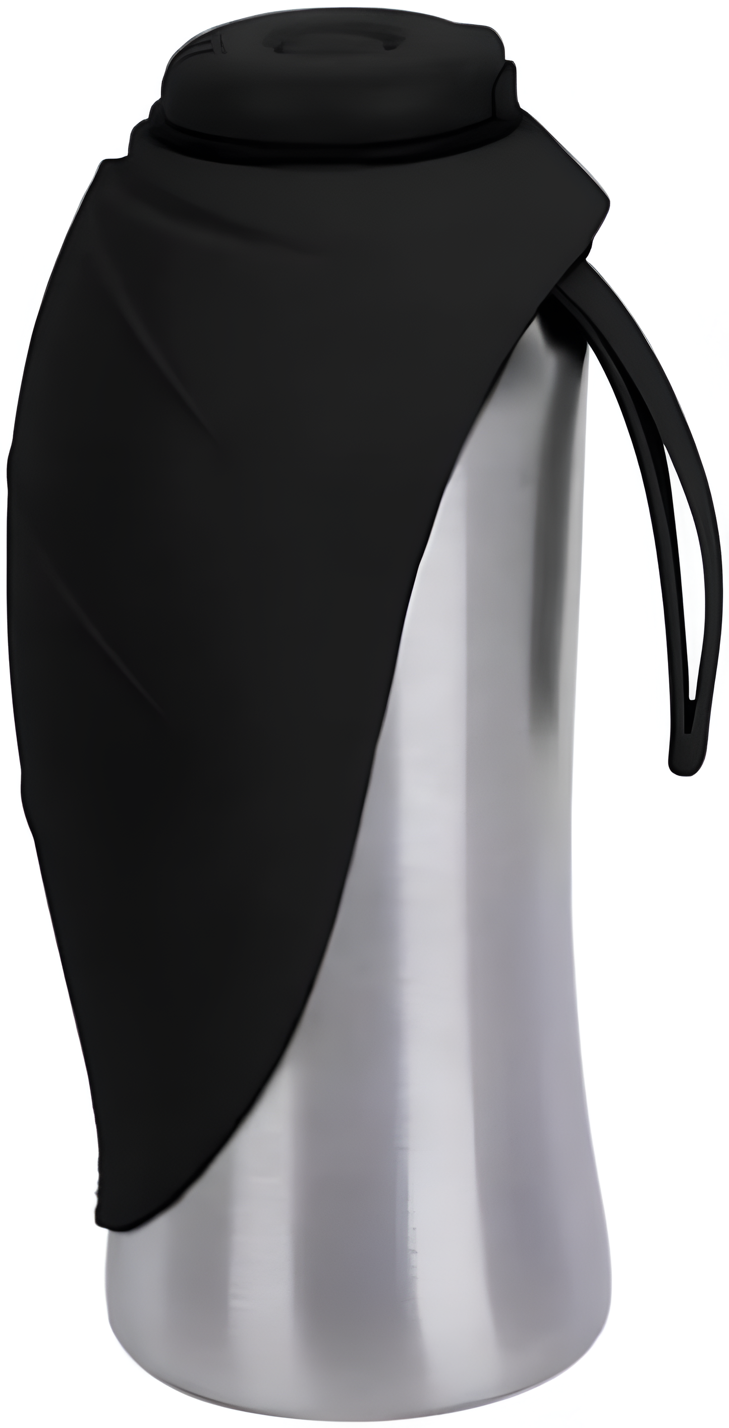Portable Dog Water Dispenser | Stainless Steel Travel Bottle | Silicone Leaf Shaped Bowl | 27Oz Black