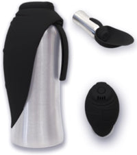 Portable Dog Water Dispenser | Stainless Steel Travel Bottle | Silicone Leaf Shaped Bowl | 27Oz Black